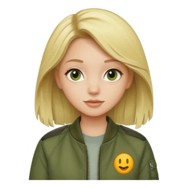 a blonde girl wearing a khaki green bomber jacket sticker