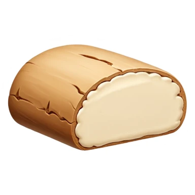 small mound or log of smooth pale beige almond paste with dense slightly matte surface and soft malleable texture, rounded clean edges, one or two slices beside it revealing uniform interior, no packaging or decoration, just the pâte d’amande, soft lighting, subtle shadows, emoji scale sticker