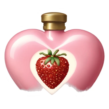 Antique heart-shaped parfumerie bottle with butter, made of red crystals, white cream and pink strawberry milk pour from the bottle sticker