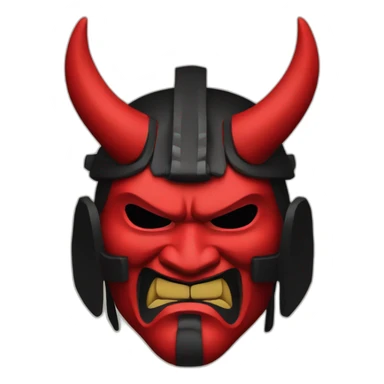 samurai oni mask red, black sticker