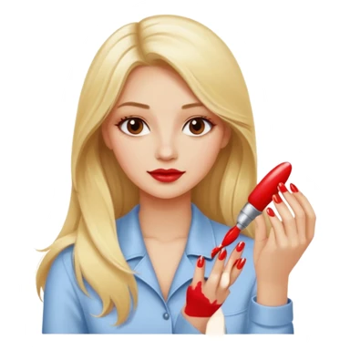 mulher loira, cabelos longos pintando unhas com esmaltes sticker