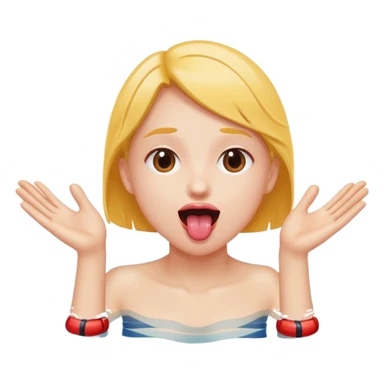 Tongue out with hands going in a swimming motion towards me sticker
