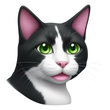 Black and white cat with pink nose and green eyes sticker