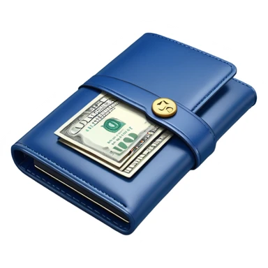 Rich emoji style Deep Blue leather wallet with dollar bills, luxury money vibe, premium 3D emoji, ultra clean, high detail, no background sticker