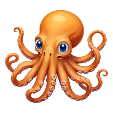 Cinematic Comical smirking Octopus Portrait Emoji, Head tilted dramatically with an exaggeratedly amused expression, featuring a rotund, light orange body festooned with bold blue rings and eight wildly expressive arms with comically animated suckers, Simplified yet hilariously expressive features, highly detailed, glowing with a slightly sassy underwater glow, high shine, dramatic yet playful, stylized with an air of quirky marine mischief, soft glowing outline, capturing the essence of a meme-worthy octopus that looks ready to squirt its way into viral fame! sticker