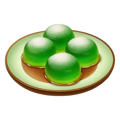 four green spherical warabi mochi on the plate sticker
