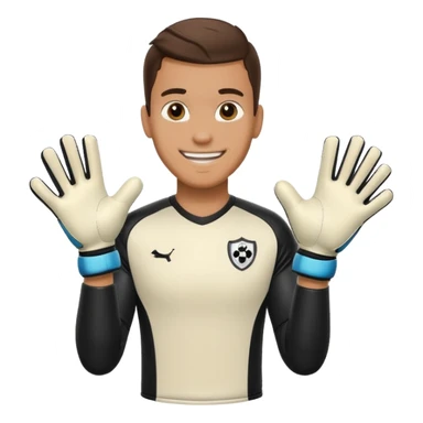 Football goalkeeper gloves with man goalkeeper and small emoji sticker