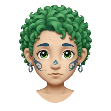 green curly  haired heavy blue tattooed big head accessory big nose mid size ear young sticker