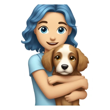 Please create a girl who hugs her pet doggie. The girl has a cute face and so does the doggie. The girl has light skin, blue eyes and light wavy long hair. sticker