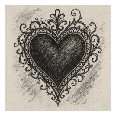 gothic heart with lace border, ornate, dark, elegant, pencil sketch style sticker
