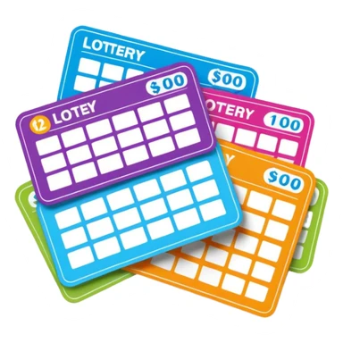 Create blank lottery coupons fanned out, clean and colorful, with different header colors and simple grid sections. No numbers, no text—just empty fields and a lottery-ticket layout. Bright, modern, and on a neutral background. with no lottery text not it at all sticker