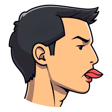 clear side profile of a man sticking his tongue out, complete side view showing the side of face sticker