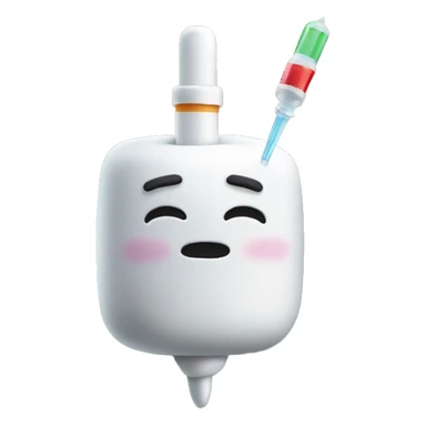 a marshmallow with a syringe sticker