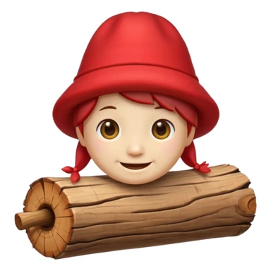 reate a small, clean and expressive emoji in the style of Discord emojis, featuring the Catalan ‘Cagatió’ (Tió de Nadal). The emoji should show a cute wooden log with a friendly smiling face, wearing the traditional red ‘barretina’ hat, with small simple legs sticker