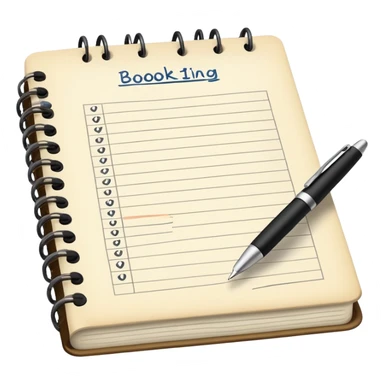 old-style booking in a paper notebook with a pen nearby sticker