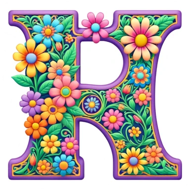 3D, gothic style psychedelic colored Letter Y with hippie style flower border sticker