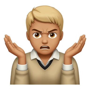 a bust of a person with both their hands around their neck with a angry face sticker