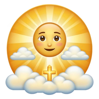 "Create a warm emoji representing morning christian spiritual awakening. Golden sunrise rays, soft light beams, peaceful clouds, or spiritual symbols like crosses, crescents, or light. No human figures - focus on light, warmth, and divine energy." sticker