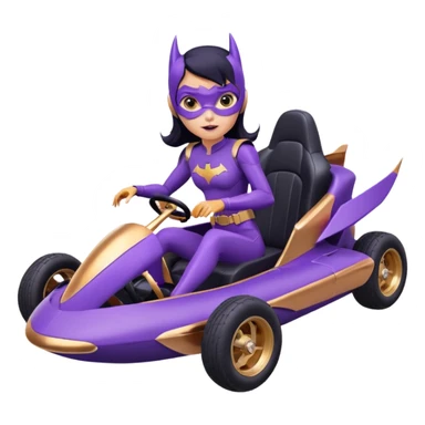 Hot full size real-appearance retro electric racing action BatGirl’s Lego feminine midnight-purple tight outfit sixty’s tv show 1992 stealthy retro sporty safe plush petite off-road pursuit hovering hover cruiser car rose gold accents (black hair,reclined and relaxed seating position) go kart  sticker