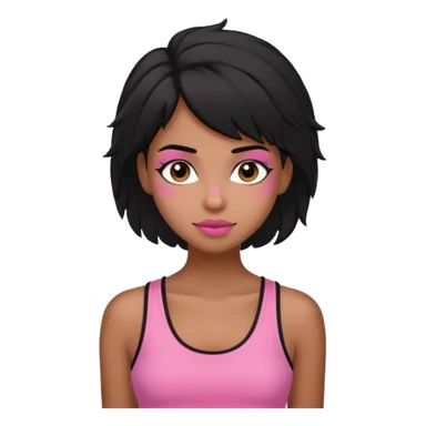 chica morena , corte de cabello negro y un poco despeinado, con una blusa de tirantes simple, rosa y coquette sticker