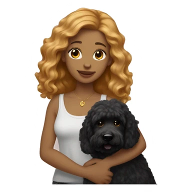 girl with medium hair strawberry blonde holding black goldendoodle sticker