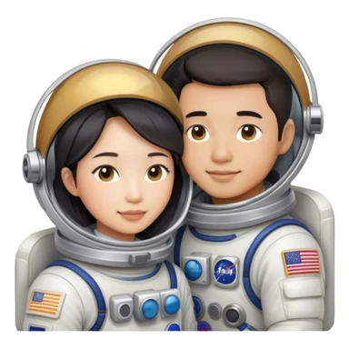 Asian astronaut couple cuddling sticker