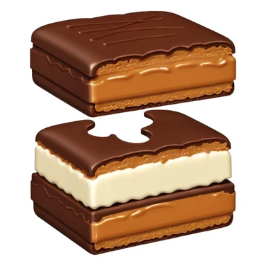 alfajor típico relleno de dulce de leche y cubierto de chocolate, mordido sticker