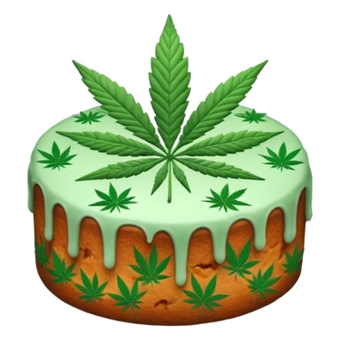 frosted fruit cake with cannabis leaf sticker