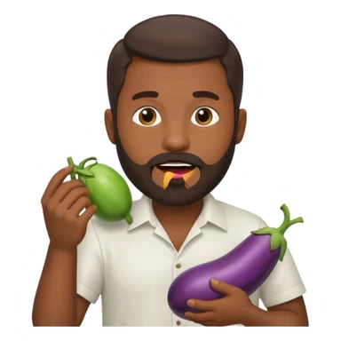 Dominican man with a beard has eggplant in his mouth sticker