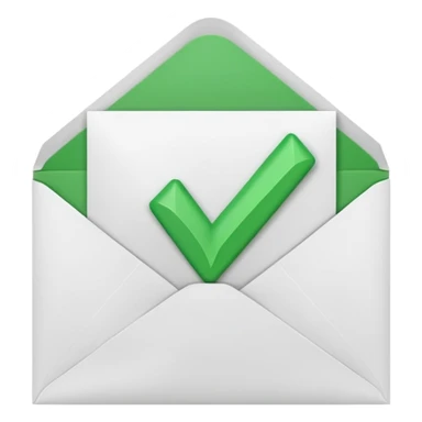 a letter with green checkbox inside the white envelop sticker