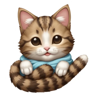 dark brown tabby and white kitten in funny positions upside down with eyes closed sticker