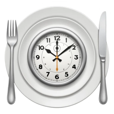 symbol for lunch break, stylized plate with cutlery and a clock at 12:00 sticker