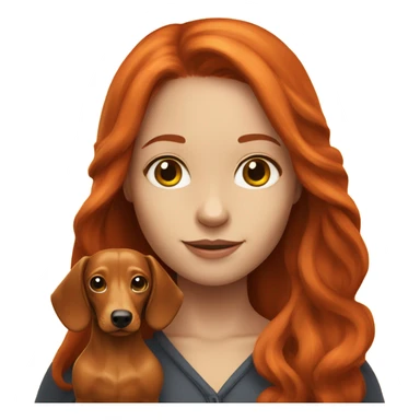 A girl with long red hair holding a yellow long haired dachshund  sticker