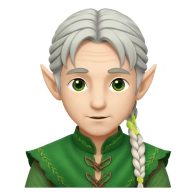 braid silver hair man elf, green cloth sticker