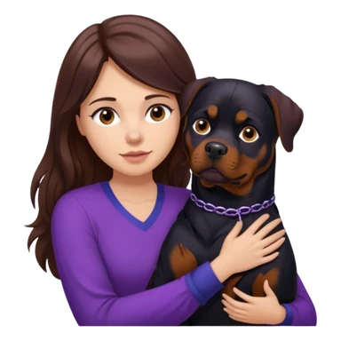 Mulher de cabelo castanho comprido usando blusa roxa abraçando um rottweiler  sticker