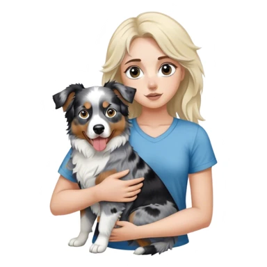 Blonde girl holding a black tricolor australian shepherd on one side and a blue merle australian shepherd on the other side sticker