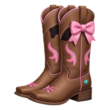 Cute brown square toe cowgirl boots with pink bow sticker