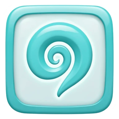 a Tiny compressed Stylized light-turquoise whirlwind symbol inside a pastel white slightly shaded square icon, light turquoise glossy shiny borders sticker