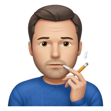 Ben Affleck looking tired holding a cigarette while wearing a blue sweater sticker