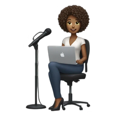 black woman, curly hair, news reporter with microphone sticker