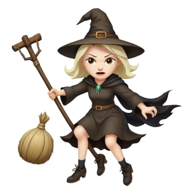 angry faced witch flying on a broom sticker