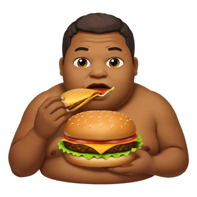 Fat African American guy eats a hamburger and in the background Pudge from Dota 2 farts sticker
