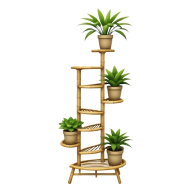 Large futuristic multi-tier multi-level curved spiral step plant rack constructed from 7/8ths of an inch thin bamboo poles  sticker
