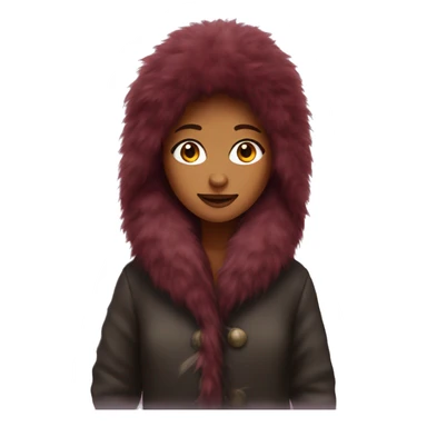 Long burgundy haired girl wearing giant fur coat sticker
