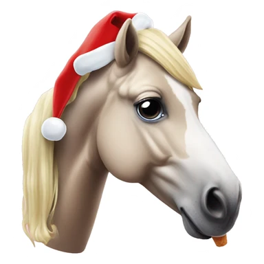 Lazy-eyed horse wearing a Santa hat and licking Nicki Minaj-shaped ice cream sticker