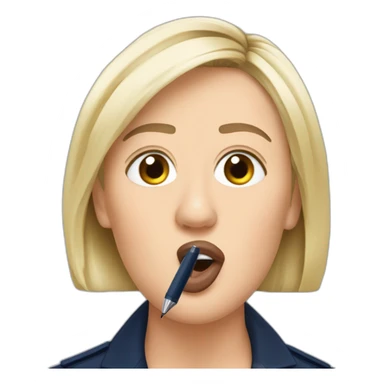 Marine lepen with a pen in her mouth sticker
