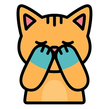 cat covering its face with its paws, color outline icon style sticker