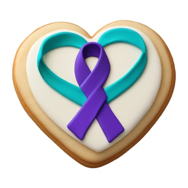 Purple teal Suicide awareness ribbon on heart cookie sticker