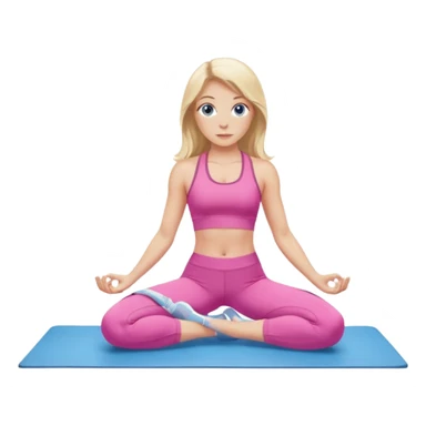  long blown out blonde hair woman blue eyes wearing pink workout set doing pilates sticker