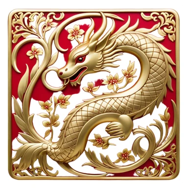 Chinese metal painting icon, intricate hand-painted Chinese patterns on metal objects such as plates or vases, vibrant colors like red, gold, and black, delicate brushstrokes, visible fine paintbrush and metal surface, no finished artwork, just the painting process, minimalistic style, clean lines, transparent background. sticker